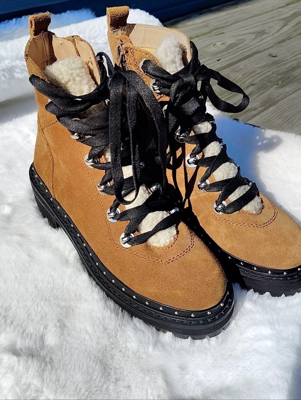 Steve Madden Rainier Chestnut Suede Sherpa Hiking Combat Lug Boot New Size 6